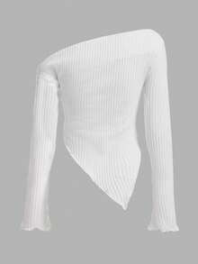 SHEIN ICON Camiseta con cuello asimétrico y ribete de lechuga en estilo Y2K grunge - Blanco - Ver 2
