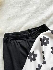 SHEIN Vintaside Kids 女童黃色漸層花卉長袖運動衫與黃色羅紋內搭褲套裝，可愛時尚休閒春秋冬穿搭 - 彩色 - 查看 6