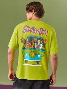SCOOBY-DOO X SHEIN 男士有趣卡通冒險圖案短袖T恤，具多巴胺設計 - 綠色 - 查看 3
