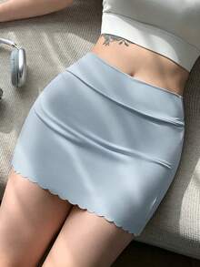 DAZY 女款無縫波浪邊三角底褲防磨安全短褲 - 藍色 - 查看 4