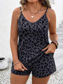 EMERY ROSE Conjunto de 2 piezas talla grande, nuevo estilo casual con top de tirantes a rayas & shorts - Multicolor - Ver 4