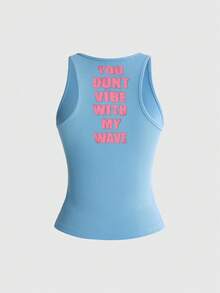 ROMWE Y2K Aesthetic Letter Slogan Graphic Print Women's Tank Top - Blue - View 2