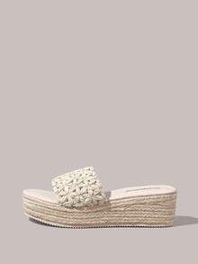 Styleloop Women's Platform Sandals, Upper Woven Straw Material Breathable And Empty Decoration, Bohemian Style, Holiday Atmosphere, Summer Wear, Travel - Apricot 15 - View 3