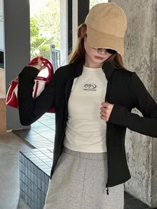 DAZY 青少年女孩秋季服飾 修身夾克休閒秋季上衣 - 黑色 - 查看 3