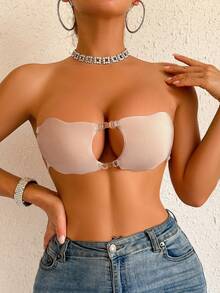 SHEIN 1件前扣式聚攏胸部花瓣式內衣，配透明肩帶 - 粉色 - 查看 7