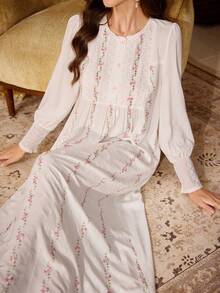 PalaceNights Court Style Small Stand Collar Heavy Embroidery Loose Long Sleeve Nightgown - White - View 6