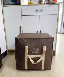 1pc Extra Large Capacity Waterproof And Moisture-Proof Fabric Quilt Clothing Storage Bag, Dustproof Moving Packing Bag, Suitable For Home Storage - Brown - View 2