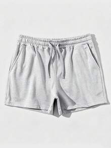 Manfinity Homme Men Drawstring Waist Shorts Jogger Plain Light Grey Gym Athletic - Light Grey - View 5