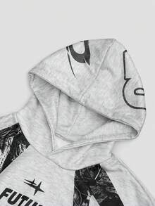 ROMWE MEN Street Life Men's Racing Functional Sports Style Tree Shadow Print Street Loose Fit Hoodie - Multicolor - View 2