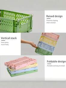 5Pcs Foldable Plastic Storage Baskets, Desktop Organizer Bins For Stationery Tape & Small Tools - Multicolor - View 8