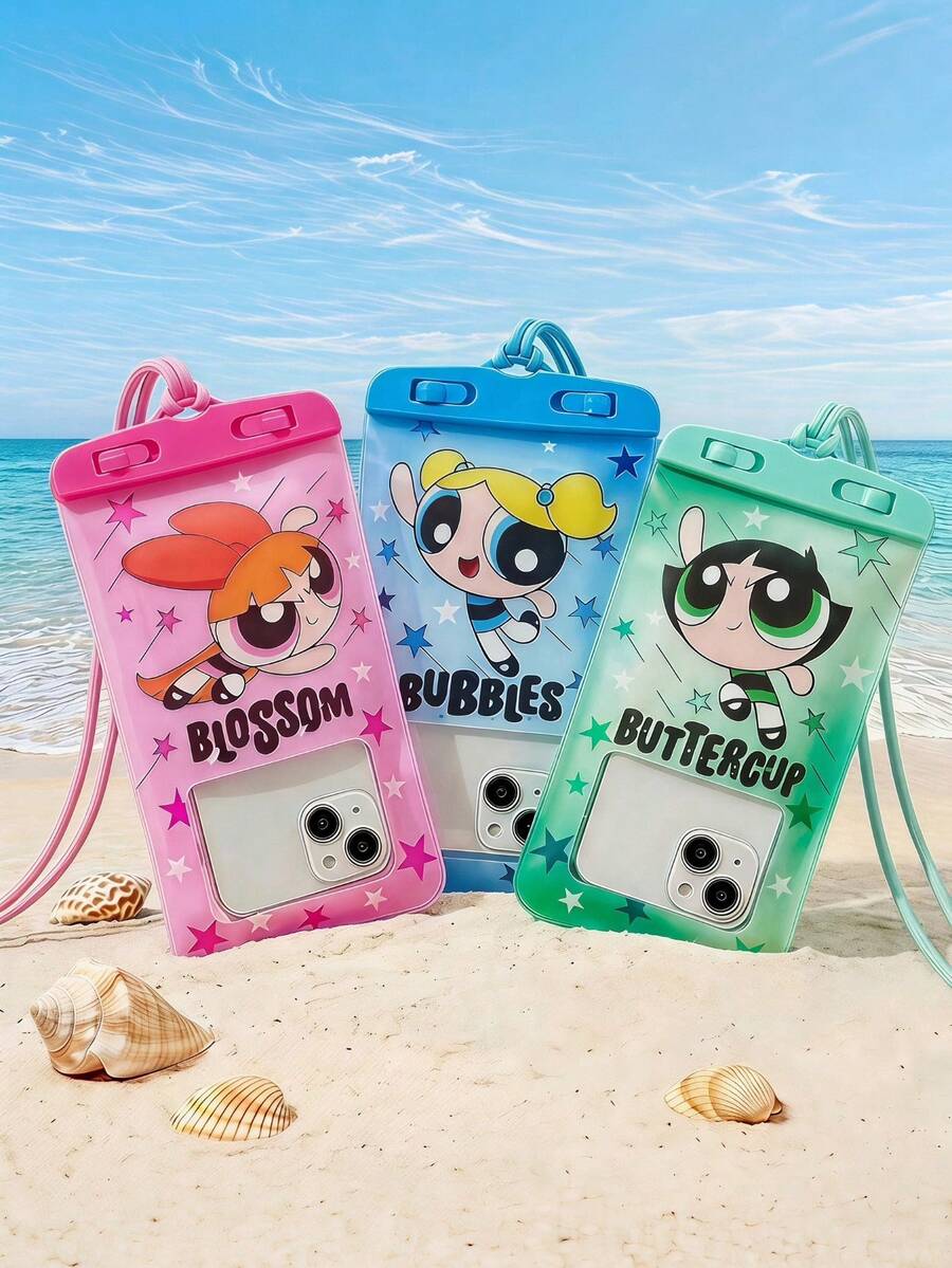THE POWERPUFF GIRLS X POKOJA LAND 防水手機防水袋 觸控螢幕兼容 游泳潛水漂流河川徒步溫泉水上樂園 浮力氣墊不下沉 IPX8 防水密封 吊繩掛頸帶 透明高清大容量 通用 7.2 吋以下所有手機 - 查看 1