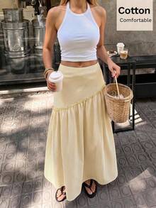 Siren Gaze Summer Vacation Casual Striped Long Skirt - Yellow - View 4
