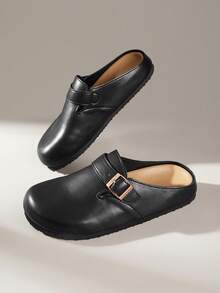 Solecia Closed Toe Mules, Metal Buckle, Retro Commuter Slim Mules Shoes - List One Black - View 6
