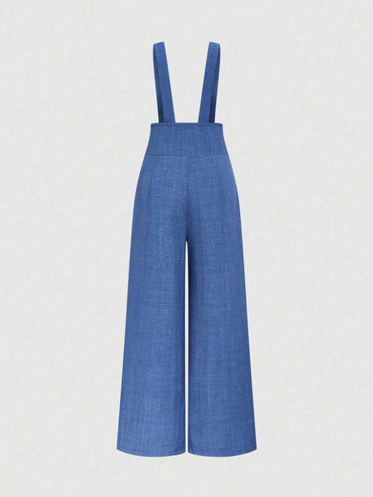 Elenzga Women's Short Sleeve Casual Linen-Look Jumpsuit - Navy Blue - View 2