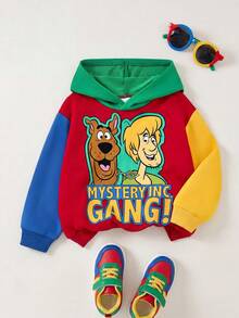 SCOOBY-DOO X SHEIN Young Boy Sports Casual Cartoon Dog Print Color Block Loose Fit Hooded Sweatshirt, Suitable For Autumn/Winter - Multicolor - View 1