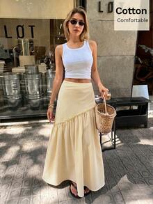 Siren Gaze Summer Vacation Casual Striped Long Skirt - Yellow - View 5
