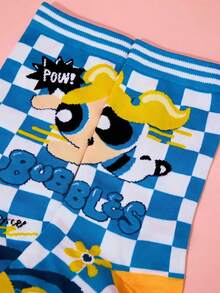 THE POWERPUFF GIRLS X Joivida 3雙時尚卡通休閒襪，吸汗透氣，柔軟舒適。適合日常穿著、居家放鬆、辦公室、學校、旅行、運動、健身房、瑜珈。生日、週年紀念或單純表達關心的可愛實用禮物 - 彩色 - 查看 9