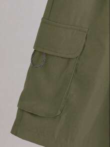 SHEIN Teen Boy Solid Color Casual Versatile Daily Wear Cargo Shorts - Army Green - View 8