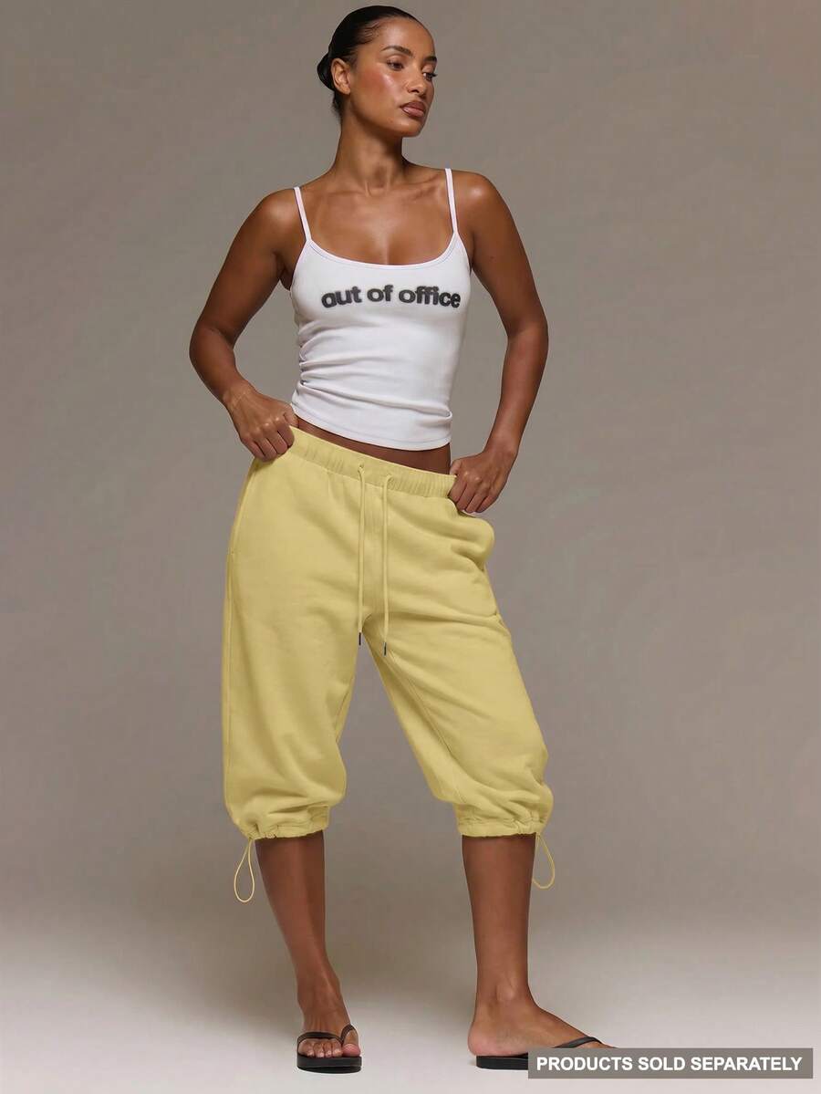 MUSERA Low Rise Adjustable Toggle Cropped Joggers Altitude Spring Summer Cute Vacation Holiday Airport Lounge Casual Everyday - Yellow - View 1