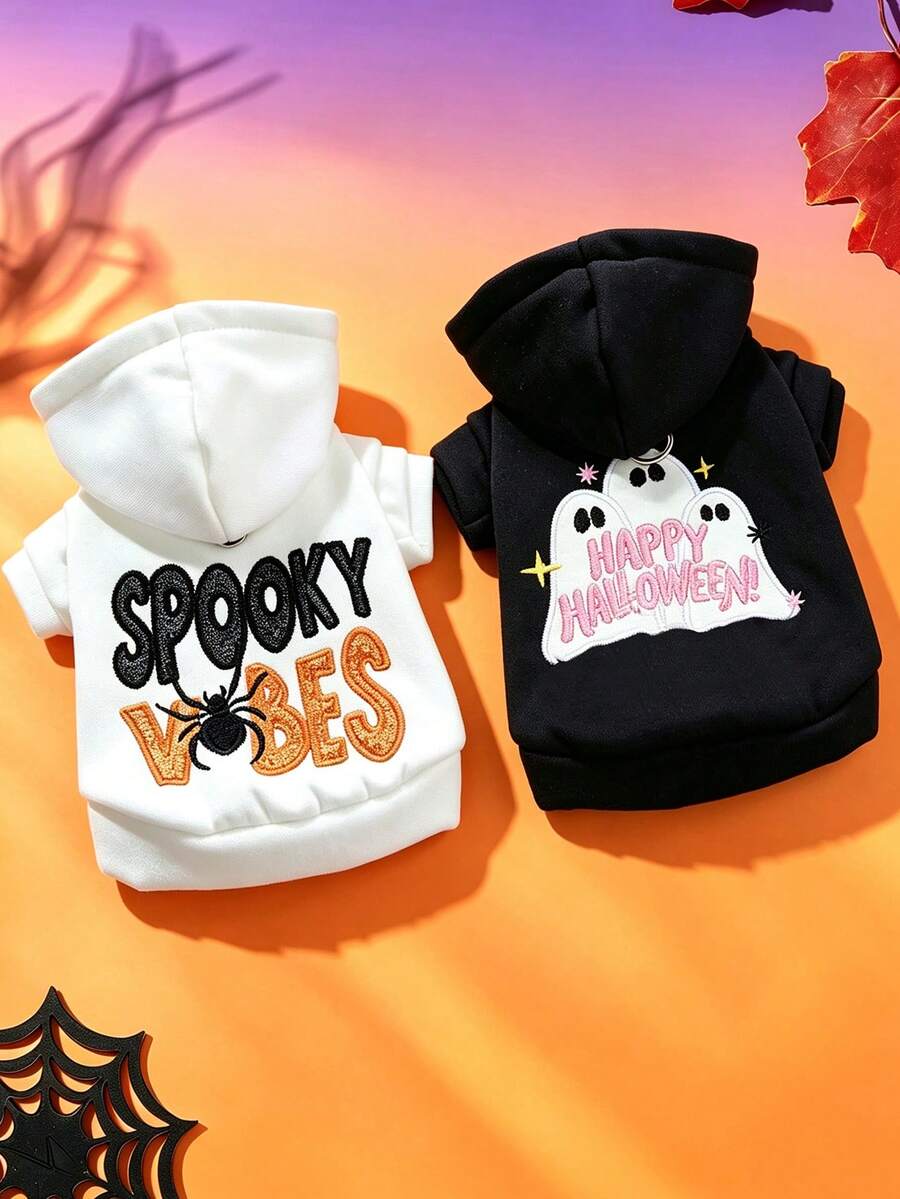 PETSIN 1pc Universal Halloween Hoodie For Cats And Dogs, Embroidered Spider Ghost Casual And Comfortable Clothing, Suitable For Daily Outdoor Walks, Halloween Candy Hunts, And Holiday Atmosphere Pet Photos - Multicolor - View 1