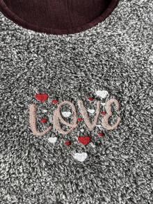 SHEIN Women's Fuzzy Love Embroidery Long Sleeve Ribbed Pajama Set - Multicolor - View 5