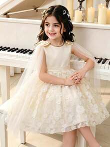 Glamorique Kids 婚禮度假女童公主禮服 主持用歐美風優雅蓬蓬裙 奶油黃派對洋裝 - 香檳色 - 查看 1