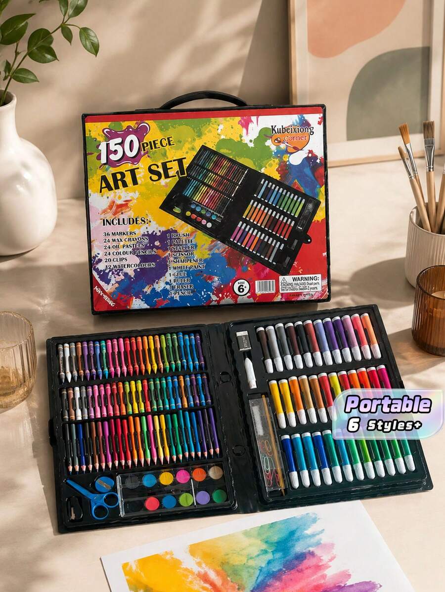 150/168/208 Pcs Art Set | Watercolor Pens, Crayons & Brushes With Drawing Board | Student Painting Learning Tool | Festival Gift (Random Packaging). - multicolor - View 1