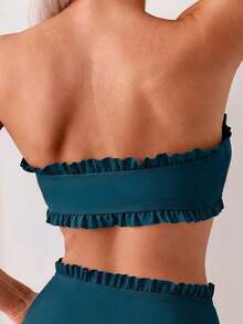 Swim Mod Women's Solid Color Vacation Beach Swimsuit Set - Blue - View 6