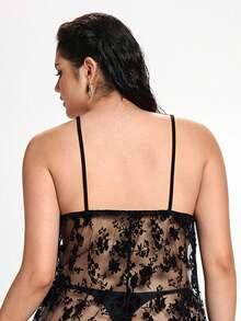 Slumbrini Plus Size Sheer Mesh Lace Slip Dress, Sexy Nightgown - Multicolor - View 2