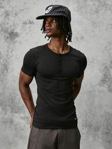 STYNVO Men's Summer Casual Basic Street Versatile Solid Color Short Sleeve T-Shirt Beach Going Out Holiday Vacation Black - Black - View 3