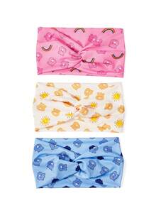 SHEIN X Care Bears 3入組可愛動物印花交叉髮箍，日常洗臉洗澡用多功能髮飾 - 彩色 - 查看 2