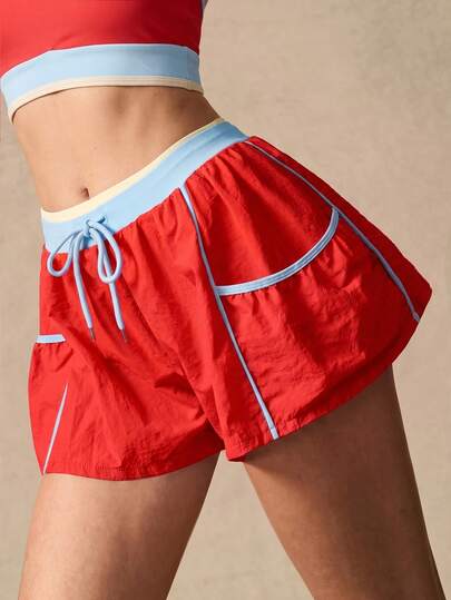 VARSIVA Women's Street Casual Drawstring Waist Colorblock Pocket Sports Shorts