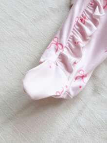 SHEIN Vintaside Kids 秋冬新生兒蝴蝶結印花可愛嬰兒連身衣 + 帽子 - 彩色 - 查看 8