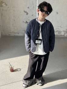 DAZY Round Neck Quilted Design Long Sleeve Casual Thick Autumn/Winter Boys (Large) Cotton Padded Coat - Navy Blue - View 5