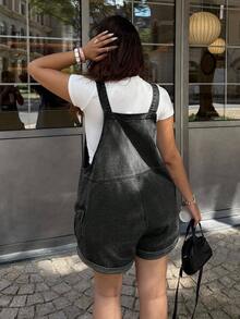 Dripcurv Plus Size Women's Pocket Casual Everyday Denim Romper - Black - View 2