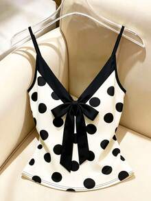 GlowEve Atasan Cami Wanita Elegan dengan Motif Polkadot dan Hiasan Pita untuk Musim Panas - MultiWarna - View 3