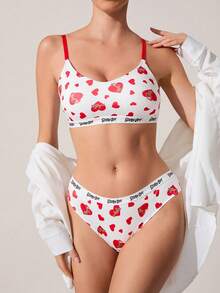 SCOOBY-DOO X SHEIN Cute Red Heart Printed Comfortable Women Lingerie Set - Multicolor - View 1