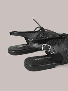 Styleloop Ladies, Willow Nails, Buckles, Flat Shoes. - Graphite Black - View 6