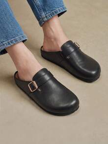 Solecia Closed Toe Mules, Metal Buckle, Retro Commuter Slim Mules Shoes - List One Black - View 8