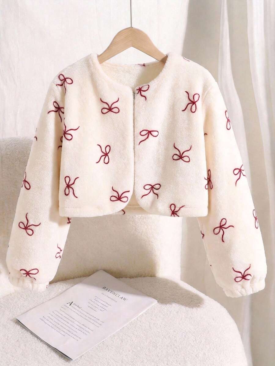 SHEIN 少女極簡風人造毛大衣,適合派對、街頭穿搭,秋冬款 - 白色 - 查看 1