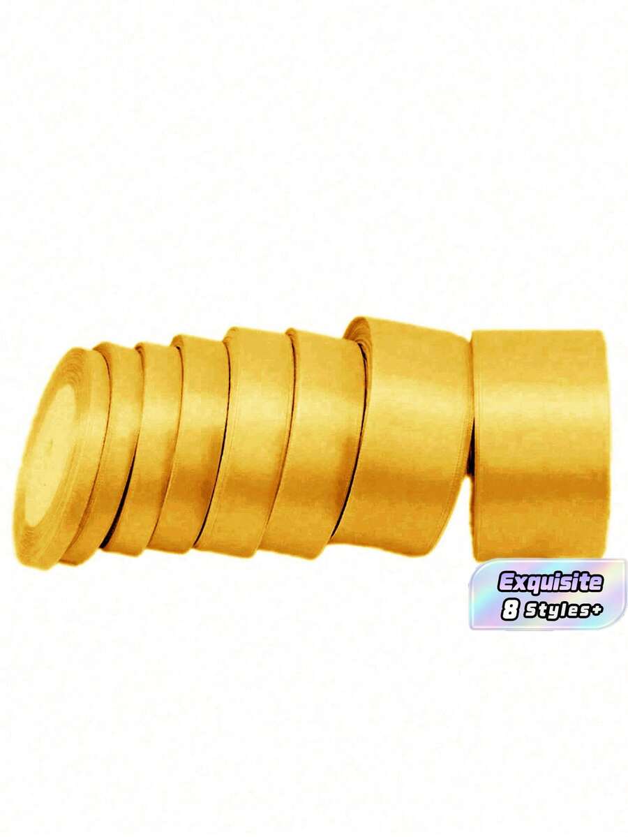 1 Rollo de Cinta de Satén de Poliéster - Caja de Regalo, Caja de Dulces, Caja de Pastel, Cinta de Decoración de Flores Frescas (Teñida a Máquina con Ligera Diferencia de Color) - Dorado - Ver 1