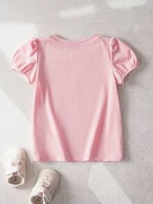 TOM & JERRY X SHEIN Young Girl Round Neck Letter Cartoon Print Casual Versatile Daily Outing T-Shirt - Dusty Pink - View 2