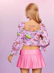 SCOOBY-DOO X SHEIN Women's Cartoon Dog Pattern Cropped Shirt - Multicolor - View 2