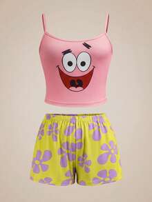 SpongeBob SquarePants | SHEIN 女士吊带背心和短裤睡衣套装 - 彩色 - 查看 1