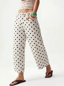 Bohemela Plus Size Women's Polka Dot Pattern Tapered Denim Jeans With Pockets - Multicolor - View 7