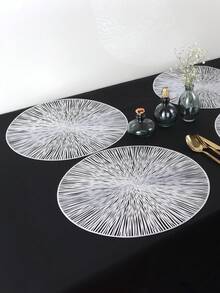 6-Piece Set Of PVC Placemats, Suitable For Kitchen Dining Tables, Indoor/Outdoor Washable Heat-Resistant Placemats, Wiping Table Mats And Coasters, Suitable For Camping, Festivals, Weddings, And Parties. - Silver - View 2