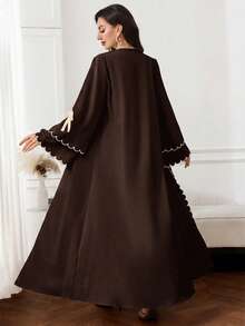Al Najma Women's Colorblock Trim Lace-Up Abaya - Coffee Brown - View 2
