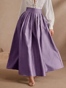 Anewsta Essential Rok Maxi Model Putri Elegan Berpinggang Tinggi Warna Burgundy untuk Wanita - Purple - View 5