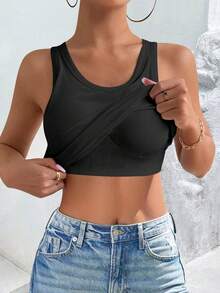 SHEIN Fitted Sexy Padded Rib-Knit Tank Top - Black - View 3