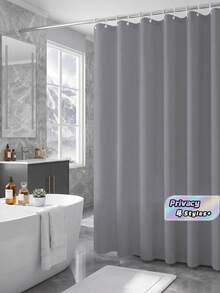 1 pieza Cortina de ducha gris lisa, decoración de baño de unicolor, privacidad, ojales metálicos, con ganchos - Gris - Ver 2